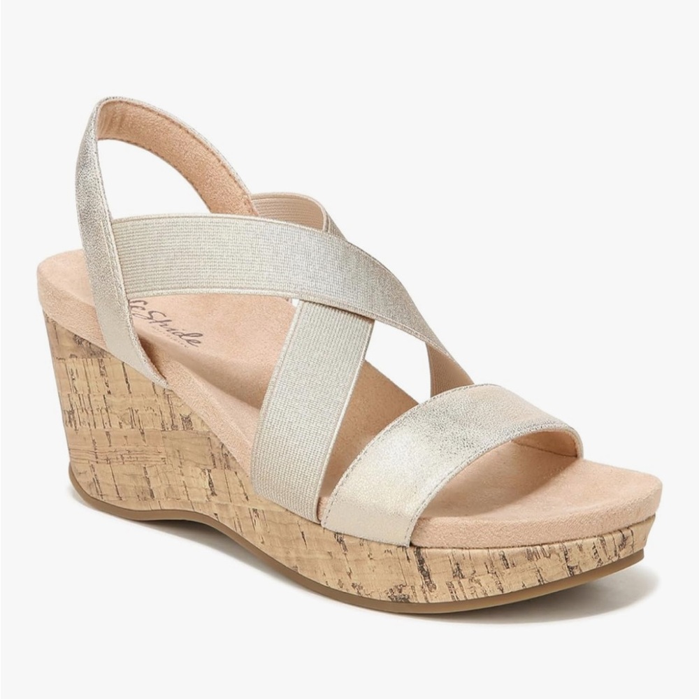 LifeStride Delta 2 Soft Gold Women's Wedge Sandals Size 9.5 NEW